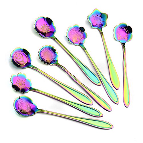 image for Qisc Home & Equipment Set of 8 Flower Coffee Spoon Tea Spoon Dessert S