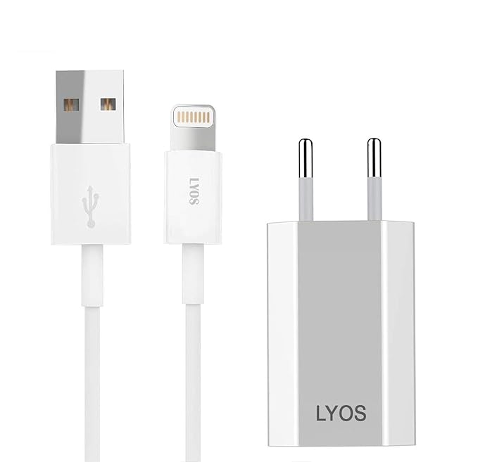 LYOS Ladekabel Netzteil 2 Meter Ladeset [SCHNELLES Aufladen] passend für iPhone XS, XS Max, X, Xr, 8, 8 Plus, 7, 7 Plus, 6s, 