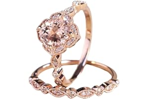 MAIHAO 18K Solid Rose Gold Morganite Pink Gemstone Ring Set Women Wedding Bridal Set Women Jewelry Size 6-10