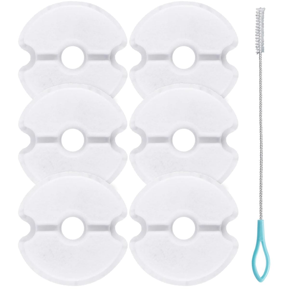 Acmerota 6Pcs Filters for Cat Water Fountain, 2L/2.5L Pet Water Fountain Replacement Filters Compatible with 2L/2.5L Pet Fountain Cotton Activated Carbon & Resine with Triple Filtration