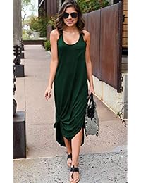 Angashion - Vestido largo de verano sin mangas, sin espalda, con nudo, con bolsillo, para mujer