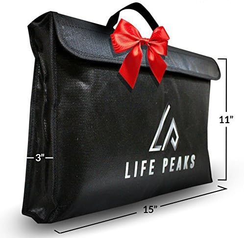 XLarge 13 3/4 Zipper Opening 15 x11x3 Fireproof Waterproof Document Money Safety Deposit Bag with Handle, Tested &amp; Proven Silicone Coated Fire Resistant Water Resistant Pouch for Storage of Valuables