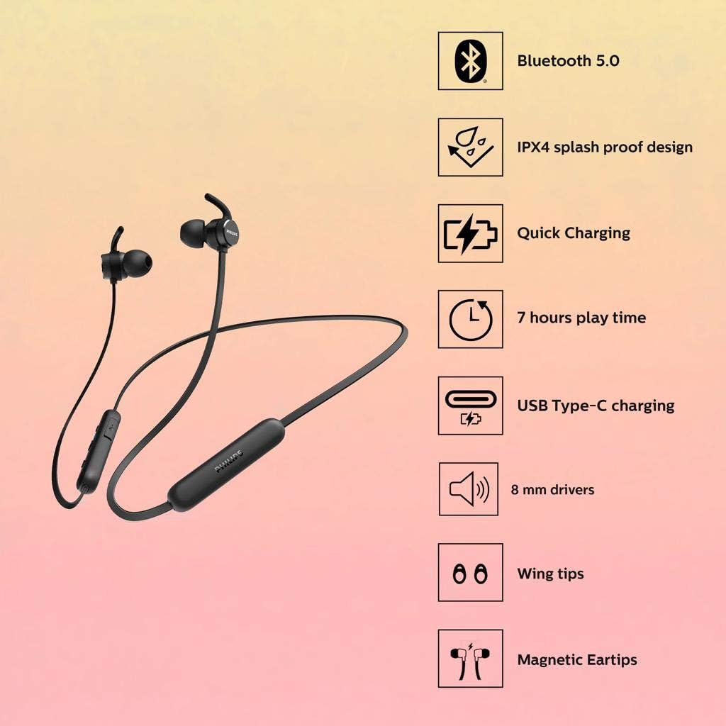 Philips Audio Bluetooth In-Ear Headphones E1205BK/00 With Microphone (In-Line Remote Control, Echo Reduction - Image 3