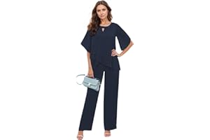 TOPGH 2 Pieces Mother of The Bride Pant Suits Elegant Women Chiffon Outfits for Wedding Guest