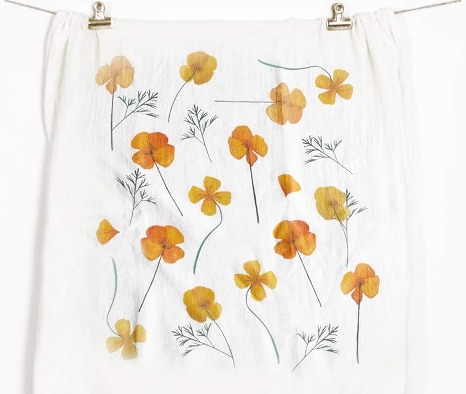 Honey Brush Design Kitchen Dish Towel 100% Cotton Flour Sack Tea Towel (Pressed Poppies)