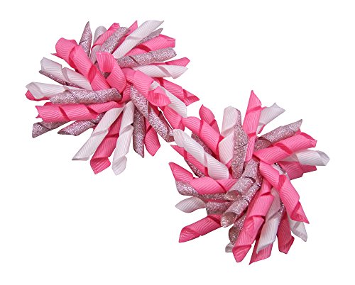 Girls Korker Hair Bow Pink, White, and Silver (Pink White & Silver)