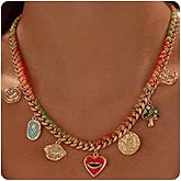 SHANTYSON Colorful Charms Pendant Necklace for Women Multicolour Rope Gold Cuban Link Chain Statement Necklace