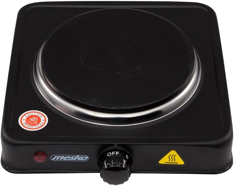 MS 6508 MS-6508 Hornillo Eléctrico, Regulador de Temperatura, Compacto, Viaje, Camping 154 mm, 1000W, Negro, 1000 W, Aluminio