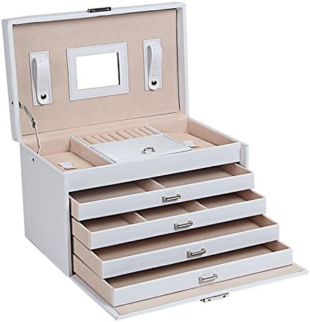 Yorbay Jewelry Case Jewelry Box Cosmetic Case Jewelry Box Jewelry Box (4 Drawer, White)