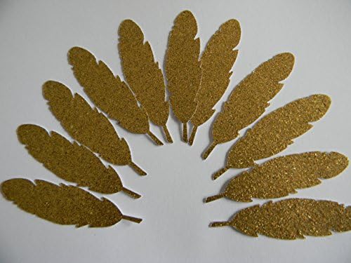 100 Gold glitter feather feathers die cuts hand punched die cuts tribal shower party table decor confetti