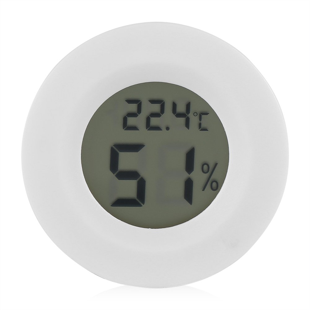 Reptile Temperature and Humidity Monitor LCD Round Plastic White Digital Thermometer Hygrometer for Small Aquarium Lizard Spider Turtle Terrarium Tank