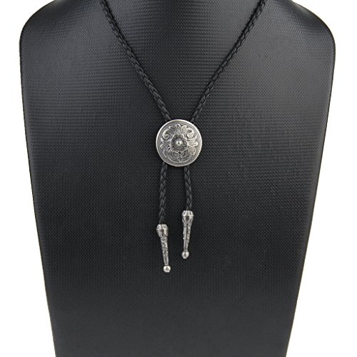 AZORA Western Cowboy Bolo Tie Men Silver Celtic Flower Leather Necktie Rope Cord Pendant Necklace Braided Jewelry for Men Kids Boy Girl ... - Thumbnail 5
