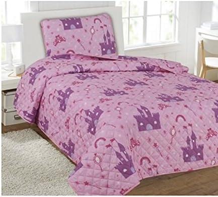 Jenin Kids Printed Sheet Set: Flat &amp; Fitted Sheets with Pillow Cases. Choose from Princess Crown, Dinosaur, Princess, Race Car, Sports Prints Twin (Princess Palace, Twin)