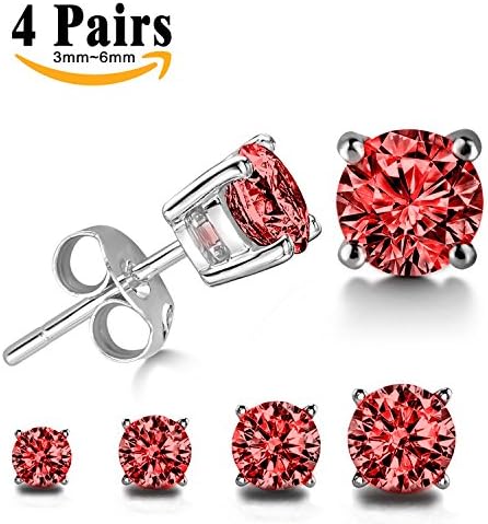 LIEBLICH Round Cut Cubic Zirconia Stud Earrings Stainless Steel Gold Plated Earrings 6 Pairs 3mm-5mm (Style 4)