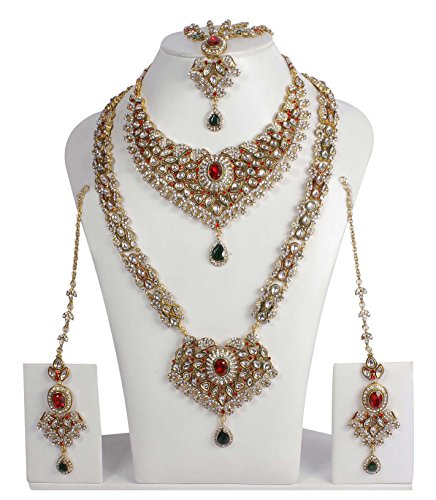 Bollywood Style Kundan Made Full Bridal Necklace Earrings Set Wedding Jewelry
