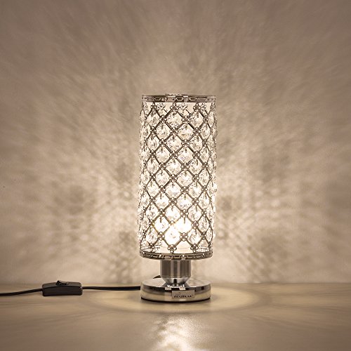 HAITRAL Crystal Table Lamp Decorative Room Reading Lamp for Bedroom, Living room Silver