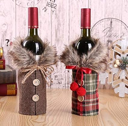 Buy Coral Tree Santa Fur Style And Check Print Wine Bottle Cover