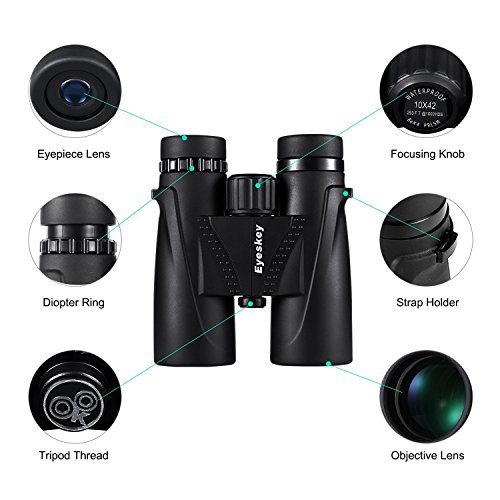 Eyeskey 10X42 Binoculars for Adults and Kids-Prism Film Optics, Tripod Capable, Waterproof and Fogproof, More Bright, Great for Hunting/Camping/Hiking/Golf/Concert/Surveilla