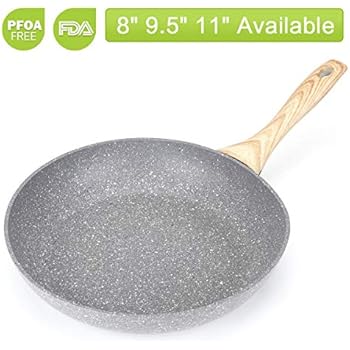 BOCCA Frying Pan, 100% PFOA Free Stone-Derived Non-Stick Coating 5 Layers Bottom, Bakelite Handle Aluminum Cooking Pan, Open Frypan, 8 Inch, 9.5 Inch, ...