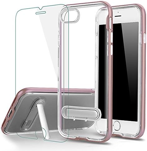 iPhone 7 8 Case, ICNOVO Soft TPU Cover Anti-Scratch Protective Kit with [Tempered Glass Screen Protector] &amp; Magnetic Kickstand Holder Protective Cover for 4.7" iPhone 7 8 (Rose Gold)