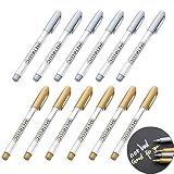 12Pcs Metallic Marker Pens, Creatiee Gold Silver Metallic Permanent Markers Metallic Painting Pens Signature Pens for Card Making Rock Painting Glass Metal Wood Script Lettering DIY Photo Album