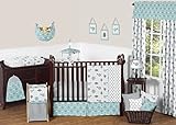 Sweet Jojo Designs Turquoise Blue and Gray Earth and Sky Birds Nature Girl or Boy Baby Bedding 11 Piece Crib Set without bumper