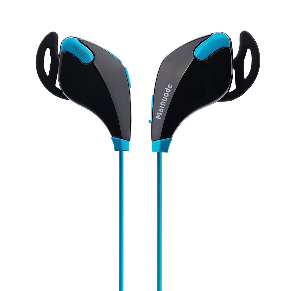 Mainuode M1 Sports Stereo Wireless Bluetooth Earbuds for iPhone 6, 6 Plus, 5 5c 5s 4 and Android (Black and Blue)