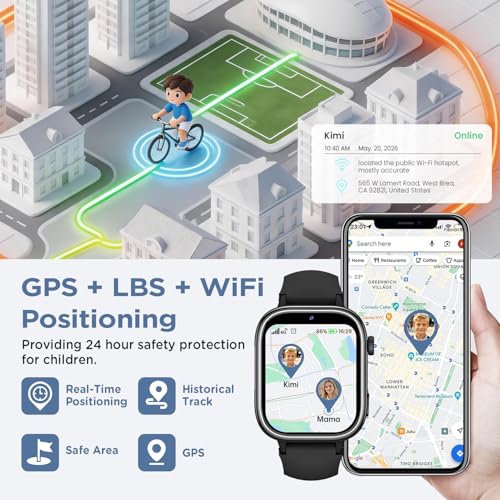Nuevo 4G Reloj Inteligente Niño con Videollamada & GPS, Smartwatch Niños con SOS, Chat de Voz, Modo Escuela, Podómetro, Despertador, Monitor de Sueño IP68 Impermeable Regalo para Niños Niñas, Negro