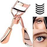 Eyelash Curler - WantGor Black Advanced Silicone Pressure Pad Eyelash Curler With 5 Silicone Refill Pads, No Pain&No Pinching (Rose Gold)