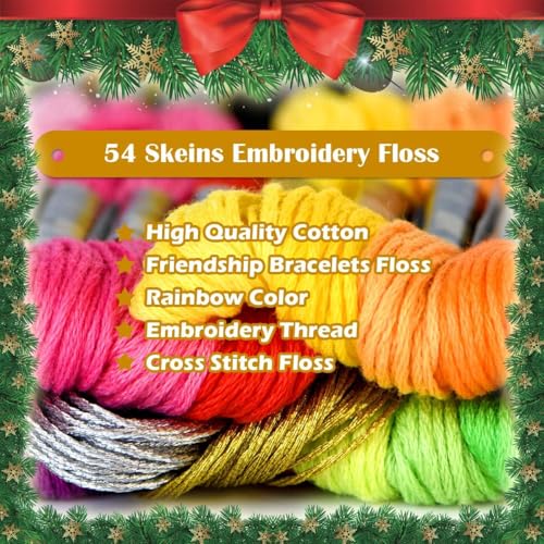 Embroidery Floss 54 skeins Crossstitch Thread - Bracelets String - 50Pcs Embroidery Thread and Free Set of 4pcs Metallic Thread