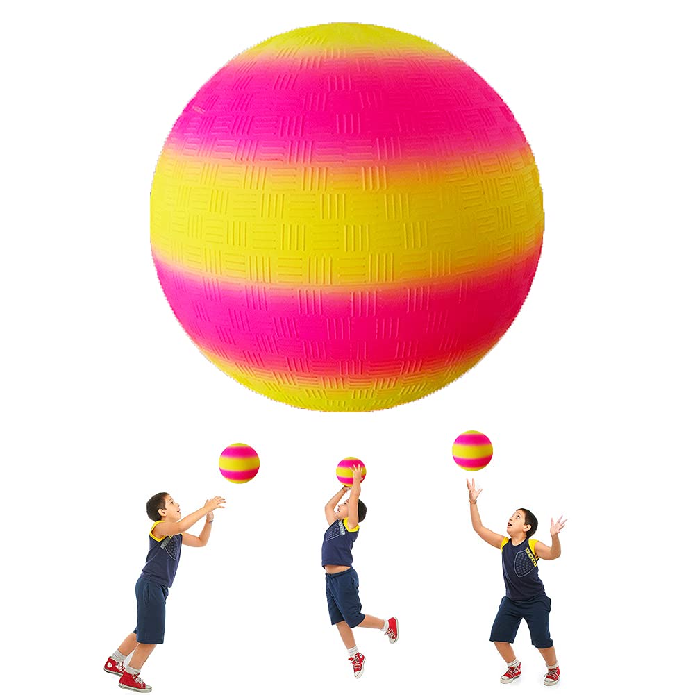 ARVOV PVC Bouncy Kickball Rainbow Ball, Children's Play Ball, Water Ball Football, Beach Ball, PVC Ball for Indoor Outdoor 8.5 Inch (Yellow and Rose)