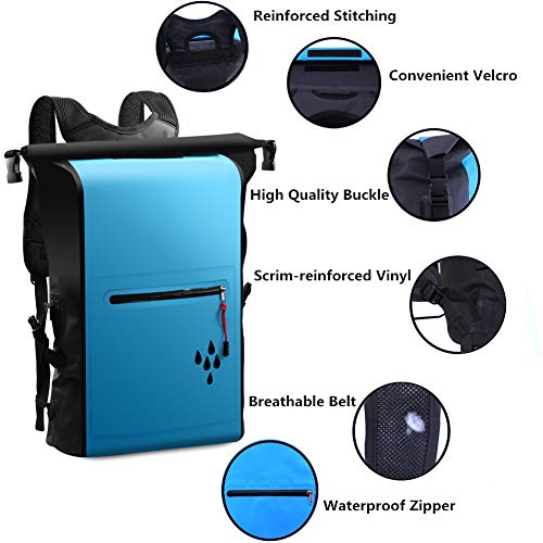 Dry-Bags-Waterproof-BackpackAMASENG-25L-Dry-Backpack-500D-PVC-Heavy-Duty-Roll-Top-Closure-with-Zipper-Pocket-IPX8-Waterproof-Phone-CaseDry-Sacks-Blue
