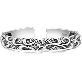 Kim Carrey S925 Sterling Silver Bracelet, Open Bangle Cuff Design, Men's Stacked Bracelets Gift Jewelry for My Man
