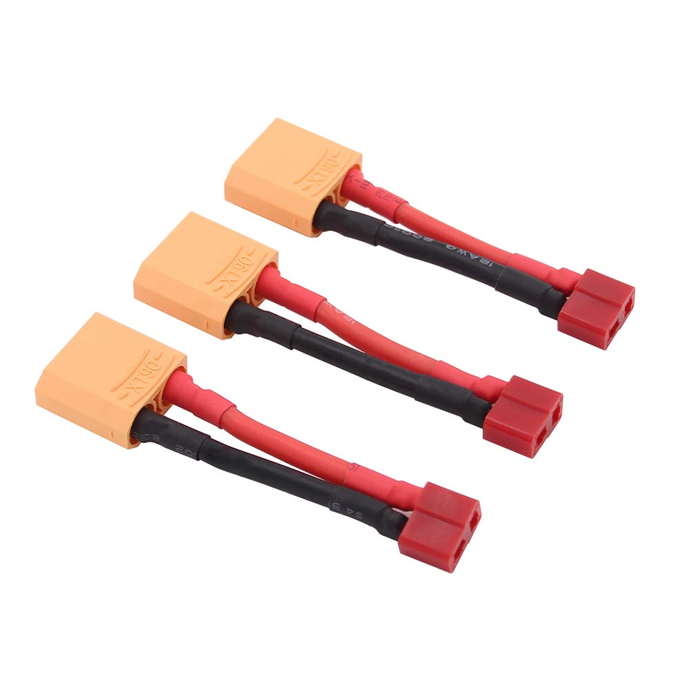 OliYin 3pcs XT90 Male to Deans T plug Female Connector Converter Adaptor with 12awg 1.96inch Cable(Pack of 3)