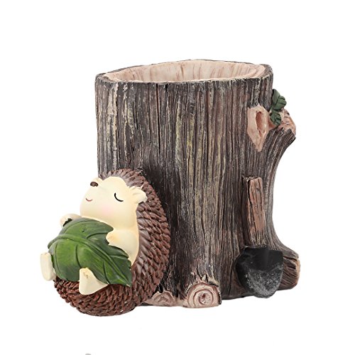 Naimo Adorable Hedgehog Resin Succulent Plants Pot Cactus Pot Flower Pot Container Brush Pot Home Garden Decoration (Leaf) - Thumbnail 7