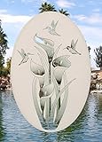 Lily & Hummingbirds Oval Etched Window Decal Vinyl Glass Cling - 8