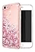 WORLDMOM iPhone SE 2022/2020 Case - Liquid Glitter Waterfall Clear TPU Protective Case - Rose Gold