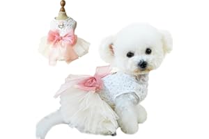 Anelekor White Small Dog Wedding Dress with D-Ring, Bow Knot Puppy Clothes for Small Dog Girl,Cat Birthday Outfit, Pet Party Dress for Kitten Chihuahua Yorkie Pomeranian (White, X-Small)