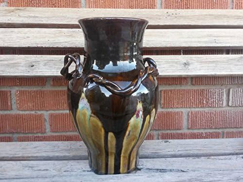 Tall pottery vase with sparkly aventurine glaze