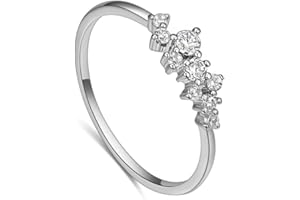 TAOQIAO Simple 18k Gold plated Rings for Teen Girls White Studded Eternity Wedding Ring 925 Sterling Silver Plated Engagement Stackable Rings Women Fashion Jewelry Gift for her