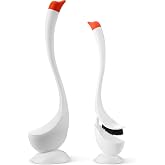 Honeydak 1 Pcs Toilet Brush Holder Long Handle Bathroom Clean, White, Swan | for Home Bathrooms, Dense PP Bristles, Curved Gr