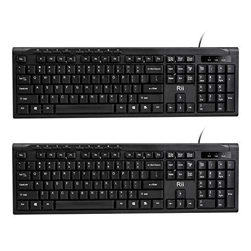 (2-Pack) Rii RK907 Ultra-Slim Compact USB Wired Keyboard for Mac and PC,Windows 10/8 / 7 / Vista/XP (Black)