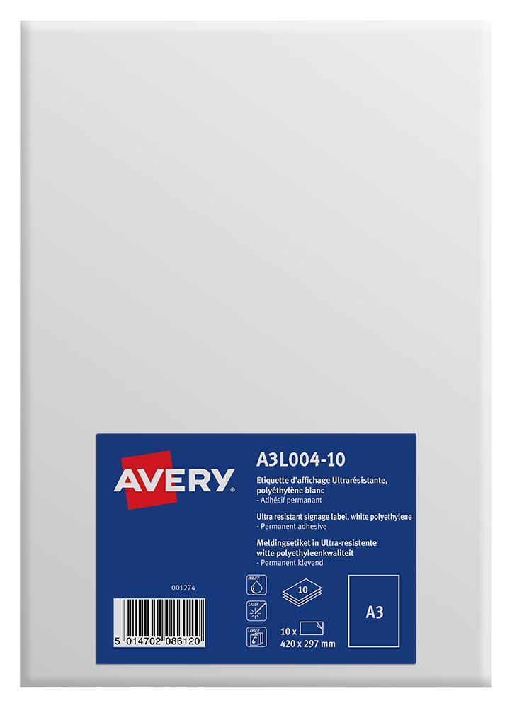 Avery A3 Ultra-Resistant Printable Sign/A3 Signage, White, 297 x 420 mm, Pack of 10