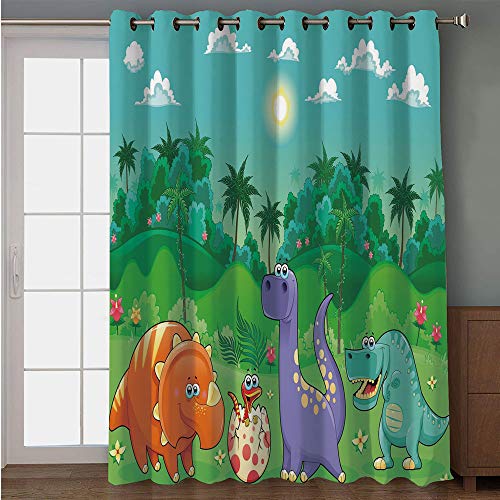 Iprint Blackout Patio Door Curtain Nursery Funny Dinosaurs And
