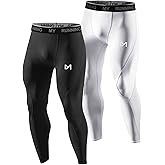 MEETYOO Men's Standard Compression Pants, Cool Dry Sports Workout Running Tights Leggings, Black+White, X-Large