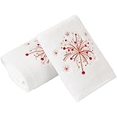 Absnuopt Fireworks Embroidered Design White Hand Towel Set of 2 Holiday Party Decorative Ultra Absorbent 100% Cotton Super Soft Luxury Bathroom Hand Towels Celebration Gift 13 x 29 Inch