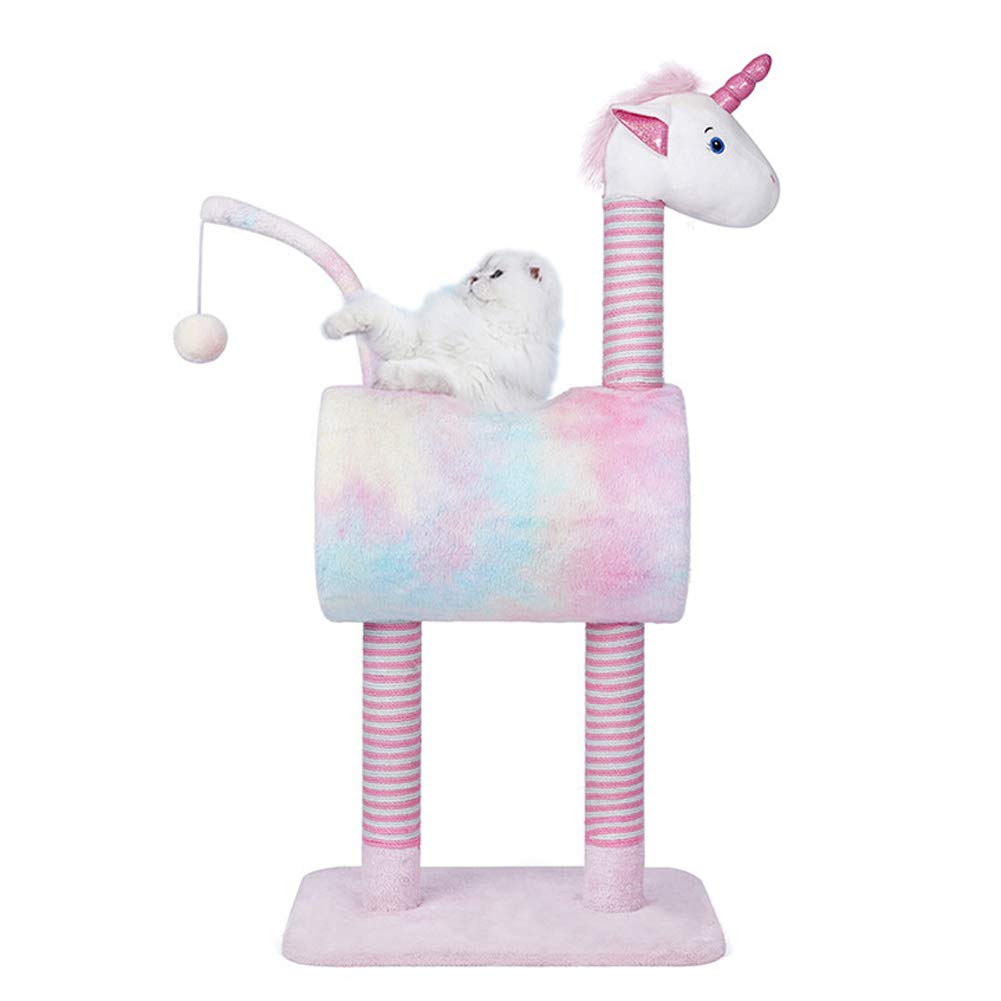 Tofern Cat Tree,Pink Cat Tower,Unicorn Pink Cat Condos for Indoor Cats with Scratching Posts Plush Cute Kitten Activity Center Furniture Stable Large Cat Stand Climbing Tower Tall Pet Play House