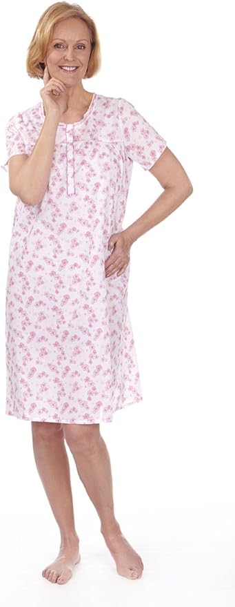 Womens Nightdress Ladies Short Sleeve Cotton Blend Nightie at Amazon