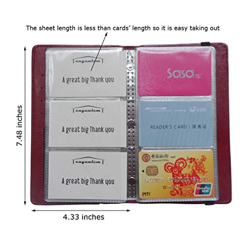 Enyuwlcm PU Leather Business Card Book Organizer Journal Name Card Book Holder with Elastic Closure Hold 240 Cards Wine Red - Thumbnail 3