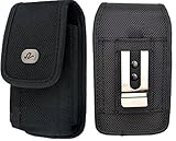 FOR CAT S30 Vertical Rugged Canvas Case Cover Holster with Fixed Belt Clip and Belt Loop * Fits phone w/ Single Layer Case on it *